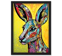 Artery8 Kangaroo Head Traditional Folk Pattern Portrait Vibrant Colourful Patterns Modern Pop Art Artwork Framed Wall Art Print A4