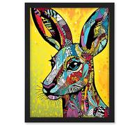 Artery8 Kangaroo Head Traditional Folk Pattern Portrait Vibrant Colourful Patterns Modern Pop Art Artwork Framed A3 Wall Art Print