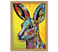 Artery8 Kangaroo Head Traditional Folk Pattern Portrait Vibrant Colourful Patterns Modern Pop Art Artwork Framed Wall Art Print A4