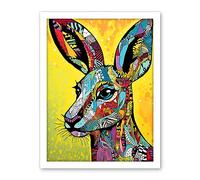 Artery8 Kangaroo Head Traditional Folk Pattern Portrait Vibrant Colourful Patterns Modern Pop Art Artwork Framed Wall Art Print 18X24 Inch