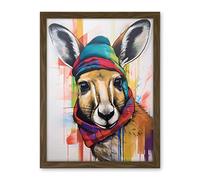 Artery8 Kangaroo Wearing Colourful Winter Hat and Scarf Artwork Framed Wall Art Print 18X24 Inch