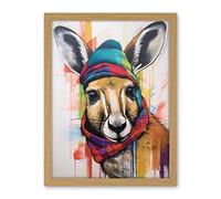 Artery8 Kangaroo Wearing Colourful Winter Hat and Scarf Artwork Framed Wall Art Print 18X24 Inch