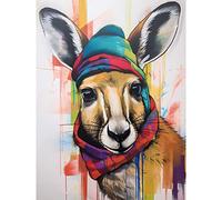 Artery8 Kangaroo Wearing Colourful Winter Hat and Scarf Extra Large XL Wall Art Poster Print