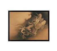 Artery8 Kano Hogai Japanese Dragons In Clouds Framed Canvas Wall Art Print in Beige | Size: W18" x H24" Artery8 Beige W18" x H24"