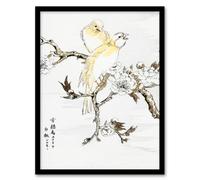 Artery8 Kashu Framed Wall Art Print Canary And Peach Tree Flowers Japan - A3 Size