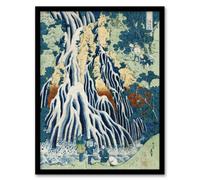 Artery8 Katsushika Hokusai Framed Wall Art Mist Waterfall At Mount Kurokami - A4 Size
