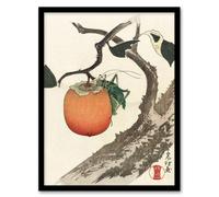 Artery8 Katsushika Hokusai Framed Wall Art Persimmon Fruit With Grasshopper in Orange | Size: A3 Artery8 Orange A3