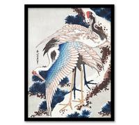 Artery8 Katsushika Hokusai Framed Wall Art Print Cranes On A Snowy Tree - A4 Size