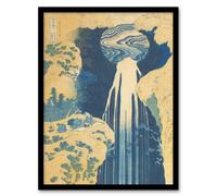 Artery8 Katsushika Hokusai Framed Wall Art Print The Amida Waterfall in Blue | Size: A4 Artery8 Blue A4