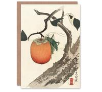 Artery8 Katsushika Hokusai Japanese Art Card Persimmon Fruit With Grasshopper