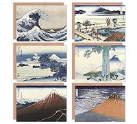 Katsushika Hokusai Japan Fuji Mountain Sagami Rainstorm Beach Wave Fine Art Greeting Card Pack of 6 Artery8 Blue One Size