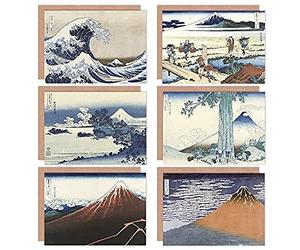 Artery8 Katsushika Hokusai Japanese Fuji Mountain Sagami Rainstorm Beach Wave Fine Art Greeting Card Pack of 6