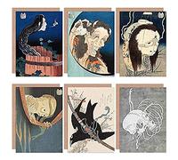 Katsushika Hokusai Japan Skull Sword Ghost Demoness Mansion Fine Art Greeting Card Pack of 6 Artery8 Grey One Size