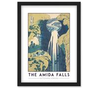 Artery8 Katsushika Hokusai The Amida Falls Painting Artwork Framed Wall Art Print A4 in Black Artery8 Black