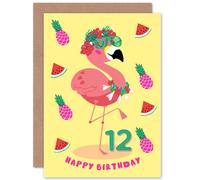 Artery8 Kawaii Flamingo 12th Birthday Greetings Card in Yellow Artery8 Yellow