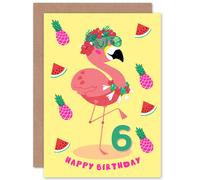 Artery8 Kawaii Flamingo 6th Birthday Greetings Card in Yellow Artery8 Yellow