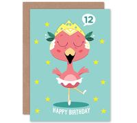 Artery8 Kawaii Flamingo Ballet 12th Birthday Greetings Card in Light Blue Artery8 Light Blue