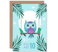 Artery8 Kawaii Owl Perch Birthday You are 10 Greetings Card in Light Blue Artery8 Light Blue