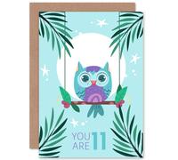 Artery8 Kawaii Owl Perch Birthday You are 11 Greetings Card in Light Blue Artery8 Light Blue