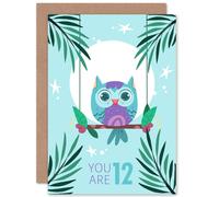 Artery8 Kawaii Owl Perch Birthday You are 12 Greetings Card in Light Blue Artery8 Light Blue