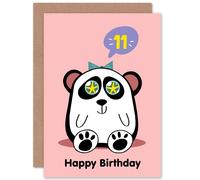 Artery8 Kawaii Panda Star 11th Birthday Greetings Card in Pink Artery8 Pink