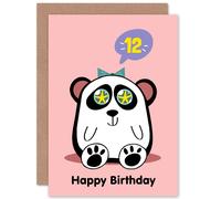 Artery8 Kawaii Panda Star 12th Birthday Greetings Card in Pink Artery8 Pink