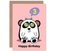 Artery8 Kawaii Panda Star 3rd Birthday Greetings Card in Pink Artery8 Pink