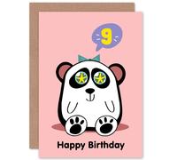 Artery8 Kawaii Panda Star 9th Birthday Greetings Card in Pink Artery8 Pink