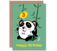 Artery8 Kawaii Panda Swing 3rd Birthday Greetings Card in Green Artery8 Green