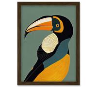 Artery8 Keel Billed Toucan Bird Portrait Vintage Illustration Artwork Framed Wall Art Print A4 in Brown Artery8 Brown