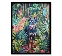 Artery8 Kelpie In Exotic Jungle Nature Plants Dog Lover Living Room Artwork Framed Wall Art Print 18X24 Inch