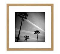 Artery8 Kenrick Palm Trees Vapour Trails Silhouette Photo 8X8 Inch Square Wooden Framed Wall Art Print Picture with Mount in Light Oak Artery8 Light Oak