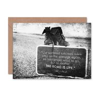 Wee Blue Coo KEROUAC JACK ROAD IS LIFE SUITCASE BOOTS BLANK GREETINGS BIRTHDAY CARD ART
