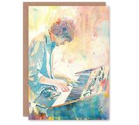 Artery8 Keyboard Music Player Modern Light Watercolour Birthday Art Card Artery8 Multicolor