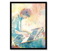 Artery8 Keyboard Music Player Modern Light Watercolour Framed Art Print | Size: W12" x H16" Artery8 Multicolor W12" x H16"