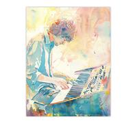 Artery8 Keyboard Music Player Modern Light Watercolour Wall Art Print | Size: W12" x H16" Artery8 Multicolor W12" x H16"