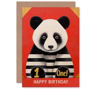 Artery8 Kids Birthday Age 1 Cute Panda Striped Pyjamas For Child Son Daughter Blank Inside Greeting Card
