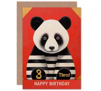 Artery8 Kids Birthday Age 3 Cute Panda Striped Pyjamas For Child Son Daughter Blank Inside Greeting Card