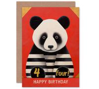 Artery8 Kids Birthday Age 4 Cute Panda Striped Pyjamas For Child Son Daughter Blank Inside Greeting Card