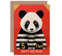 Artery8 Kids Birthday Age 5 Cute Panda Striped Pyjamas For Child Son Daughter Blank Inside Greeting Card