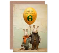 Artery8 Kids Birthday Age 6 Cute Bunny Rabbits Balloon For Child Son Daughter Blank Inside Greeting Card