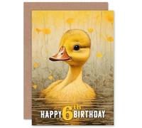 Artery8 Kids Birthday Age 6 Cute Sweet Duckling Duck Pond Flowers For Child Girl Daughter Blank Inside Greeting Card