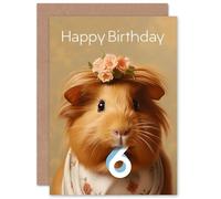 Artery8 Kids Birthday Age 6 Dressed Up Guinea Pig Lover For Child Daughter Girl Blank Inside Greeting Card