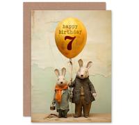Artery8 Kids Birthday Age 7 Cute Bunny Rabbits Balloon For Child Son Daughter Blank Inside Greeting Card