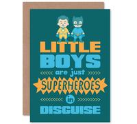 Artery8 Kids Boys Superheroes Disguise Blue Greetings Card Artery8 Blue
