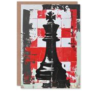 Artery8 King Black Chess Piece Checkerboard Retro Grunge Blank For Him Or Her Art Birthday Card