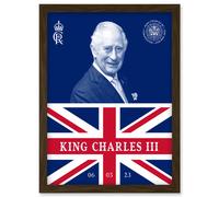 Artery8 King Charles III Coronation Date Crest Emblem Union Jack & Sovereign Artwork Framed Wall Art Print A4 in Brown Artery8 Brown