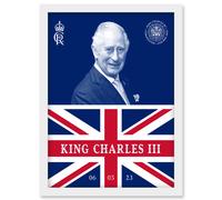 Artery8 King Charles III Coronation Date Crest Emblem Union Jack & Sovereign Artwork Framed Wall Art Print A4 in White Artery8 White