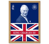 Artery8 King Charles III Coronation Date Crest Emblem Union Jack & Sovereign Artwork Framed Wall Art Print A4 in Light Oak Artery8 Light Oak