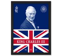 Artery8 King Charles III Coronation Date Crest Emblem Union Jack & Sovereign Artwork Framed Wall Art Print A4 in Black Artery8 Black